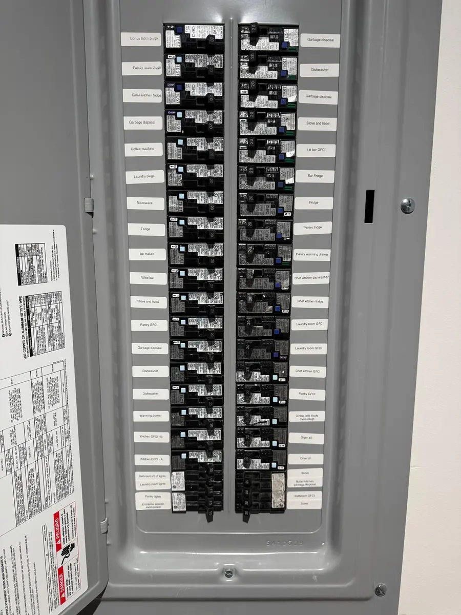 Custom-labeled Siemens electrical panel — every circuit named, NEC-compliant work in Los Angeles